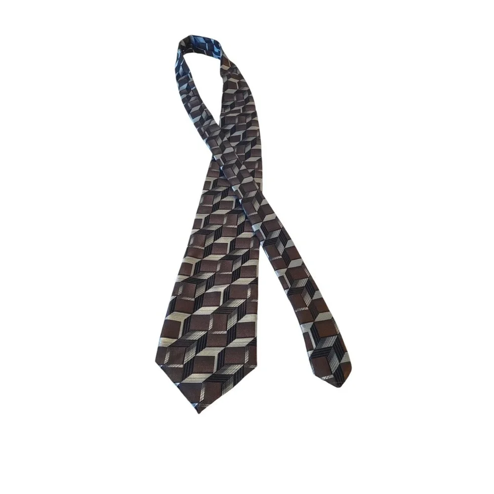 Andrea Garavani Neck Tie Mens Brown Blue‎ Geometric 100% Micro Fiber Business